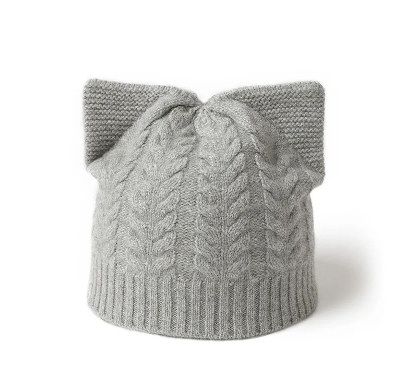 Custom Cute Women s Pure Cashmere Knitted Hat with Ears view 2