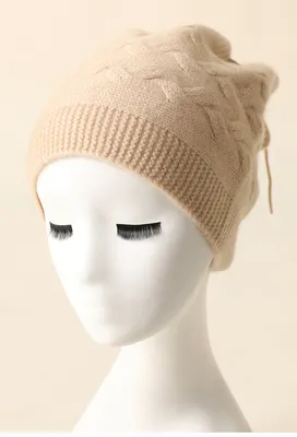 Wholesale Custom Cable Knit Cashmere Hat with Loops