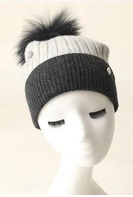 Customized Design Women Cashmere Knitted Hats with Rabbit Fur