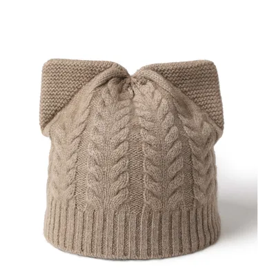 Ladies Cute Cable Knit Pure Cashmere Hat
