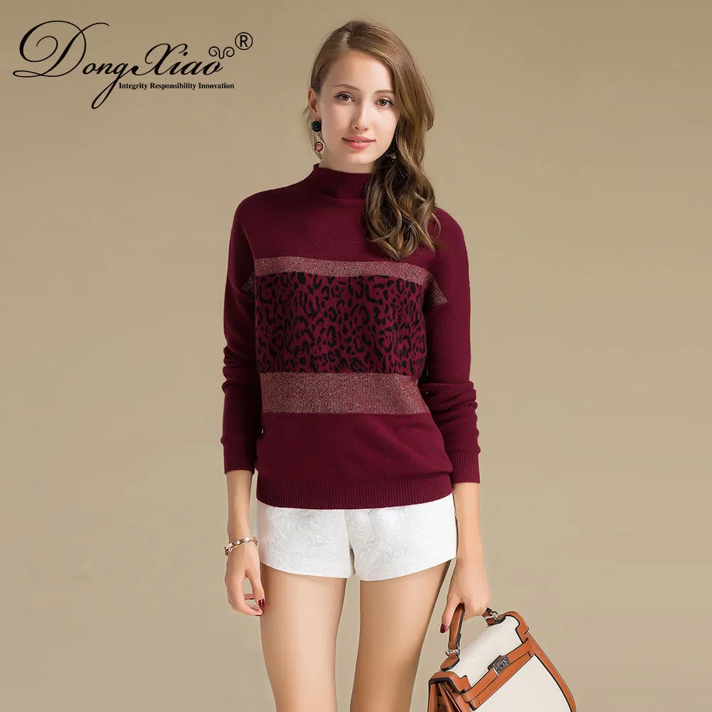 Round Neck Fashion Leopard Knitted Wool Cashmere Ladies Sweater view 2