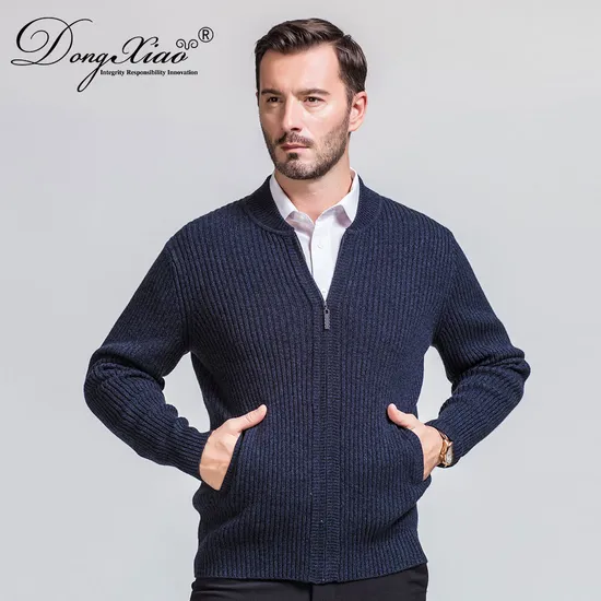 Rib Knitted Men Winter Wool Cashmere Cardigan with Zipper