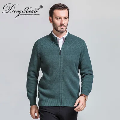 High Neck Zipper Sweater Wool Cashmere Men Cardigan