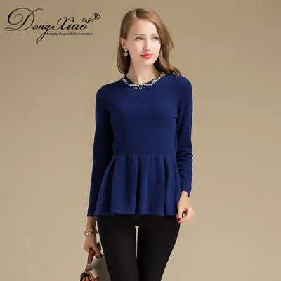 Ladies Skirt Style Pullover Long Sleeves Sweater with Necklace