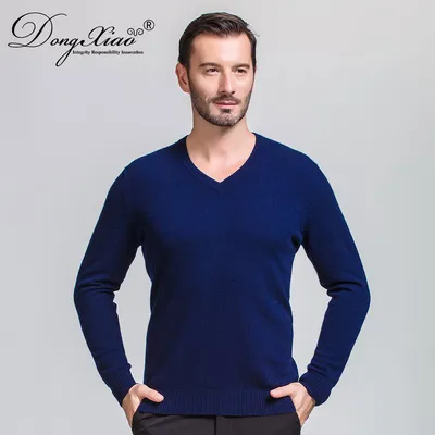 Pure Color Business Classic Style V Neck Cashmere Sweater
