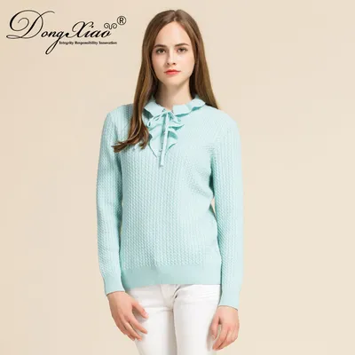 Fashion Custom Lotus Collar Half Buttons Cashmere Wool Women Sweater