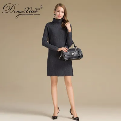 Long Style Turtleneck Wool Cashmere Sweater for Women