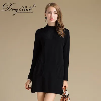 Long Knitwear Round Neck Cashmere Sweater for Women