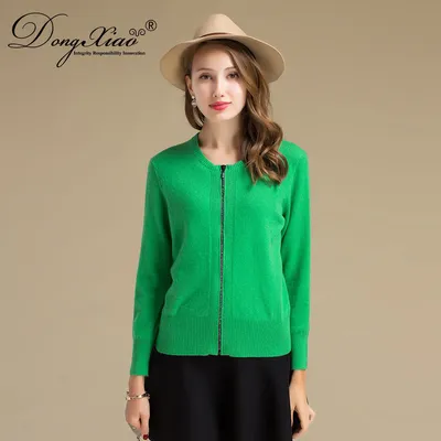 Round Neck Zip Garments Women Long Sleeve Cardigan