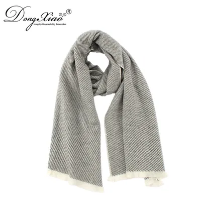 Gray and White Mixed Color Twill Pattern Cashmere Scarf