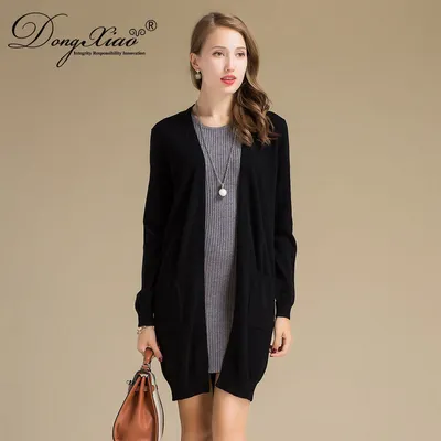 Long Style Knitted Women Cashmere Wool Mixed Sweater Cardigan