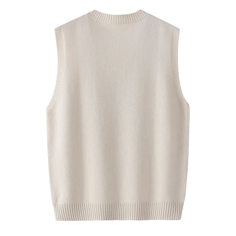 100% Cashmere, Cashmere sleeveless vest — Black Embroidered, 14–15.5µm, Cashmere Garment / Women — detail view 2