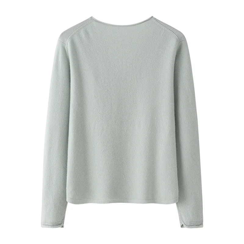 100% Cashmere, Cashmere V-neck sweater — Green, 14–15.5µm, Cashmere Garment / Women — detail view 2
