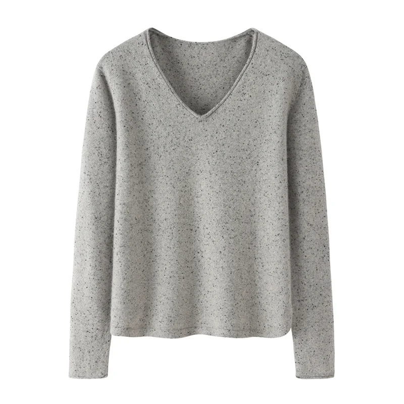100% Cashmere, Cashmere V-neck sweater — Green, 14–15.5µm, Cashmere Garment / Women — detail view 4
