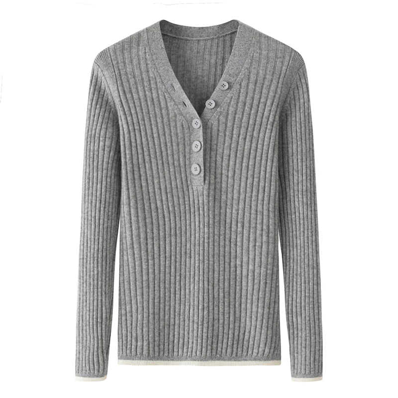 100% Cashmere, Cashmere button-front cardigan — Grey, 14–15.5µm, Cashmere Garment / Women — detail view 3