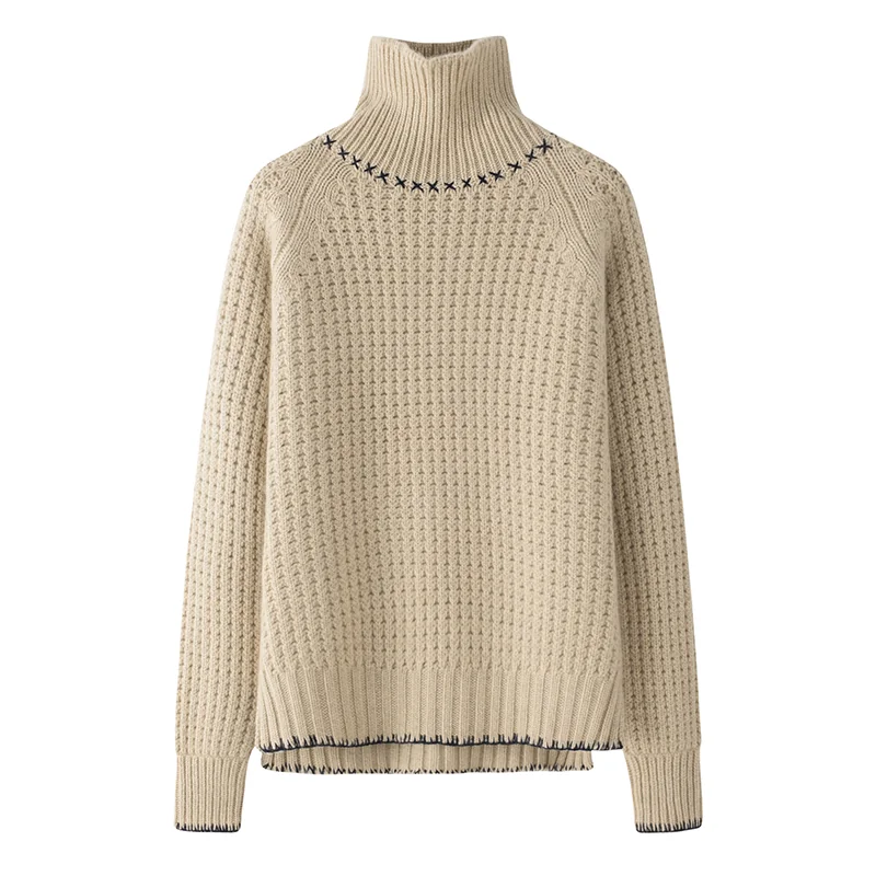 100% Cashmere, Cashmere crew-neck sweater — Camel, 14–15.5µm, Cashmere Garment / Women — detail view 2