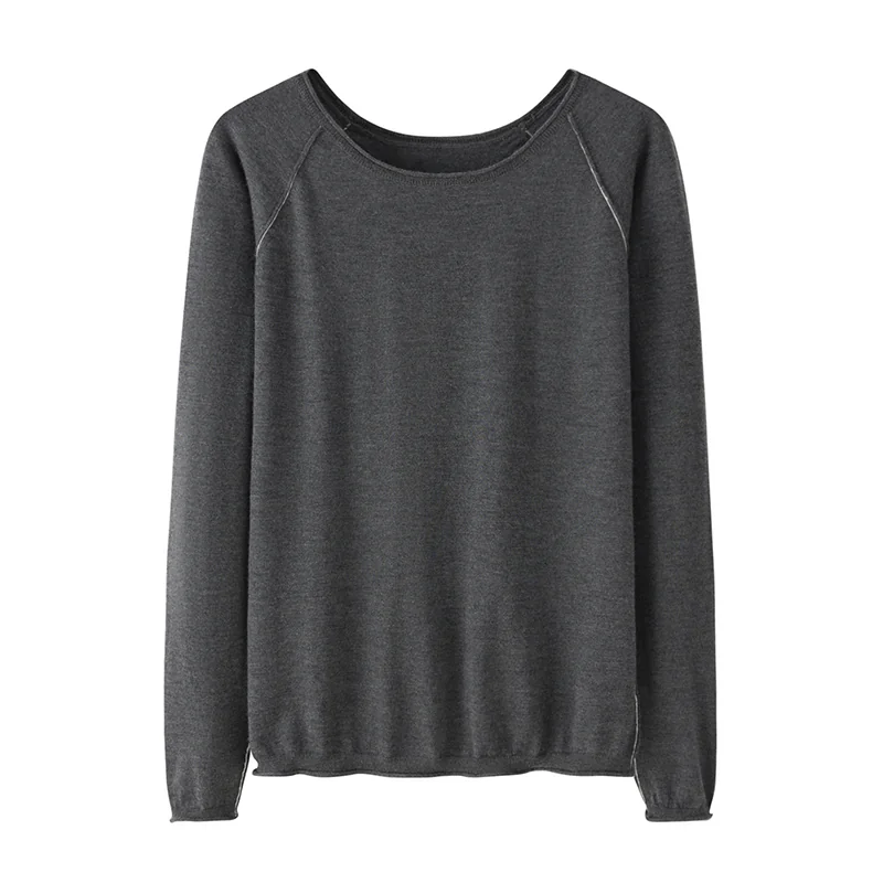 100% Cashmere, Cashmere crew-neck sweater — Grey, 14–15.5µm, Cashmere Garment / Women — detail view 3