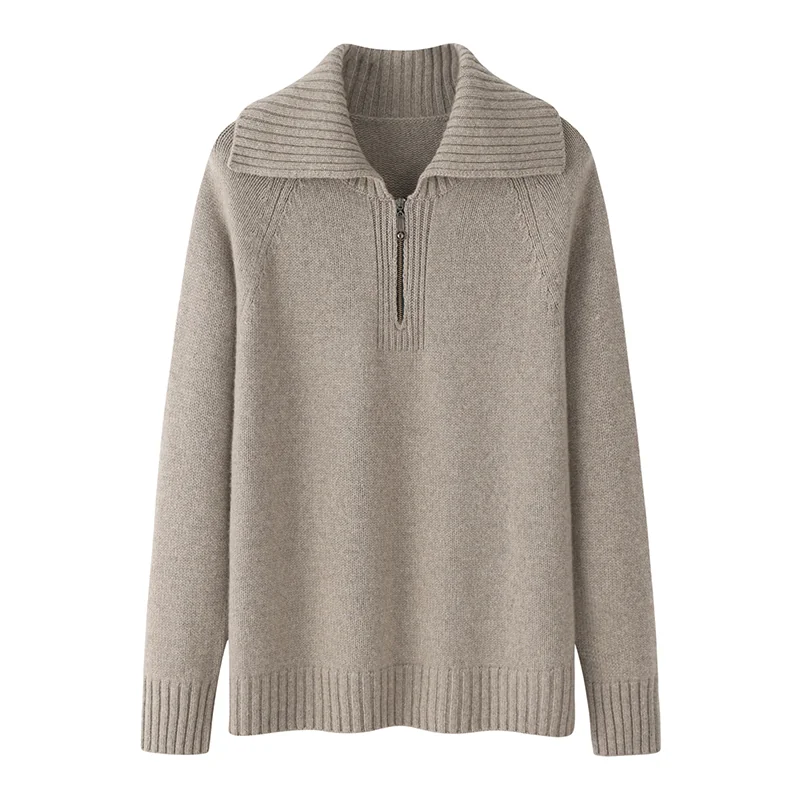 Cashmere zip-neck sweater — Green Half-zip
