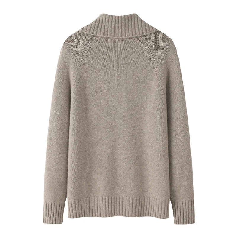 100% Cashmere, Cashmere zip-neck sweater — Green Half-zip, 14–15.5µm, Cashmere Garment / Women — detail view 2