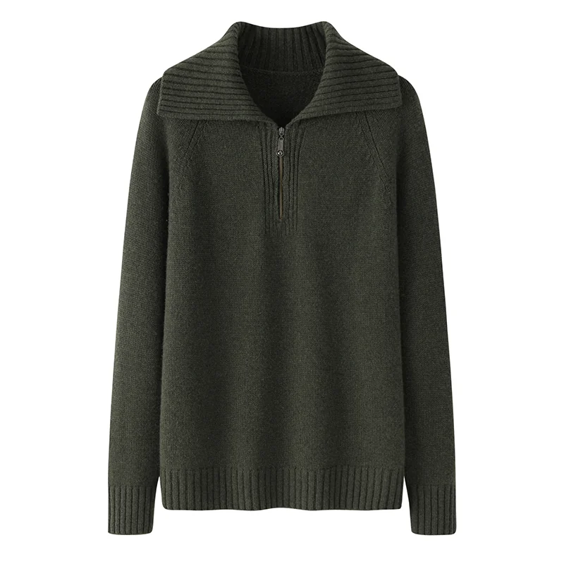 100% Cashmere, Cashmere zip-neck sweater — Green Half-zip, 14–15.5µm, Cashmere Garment / Women — detail view 3