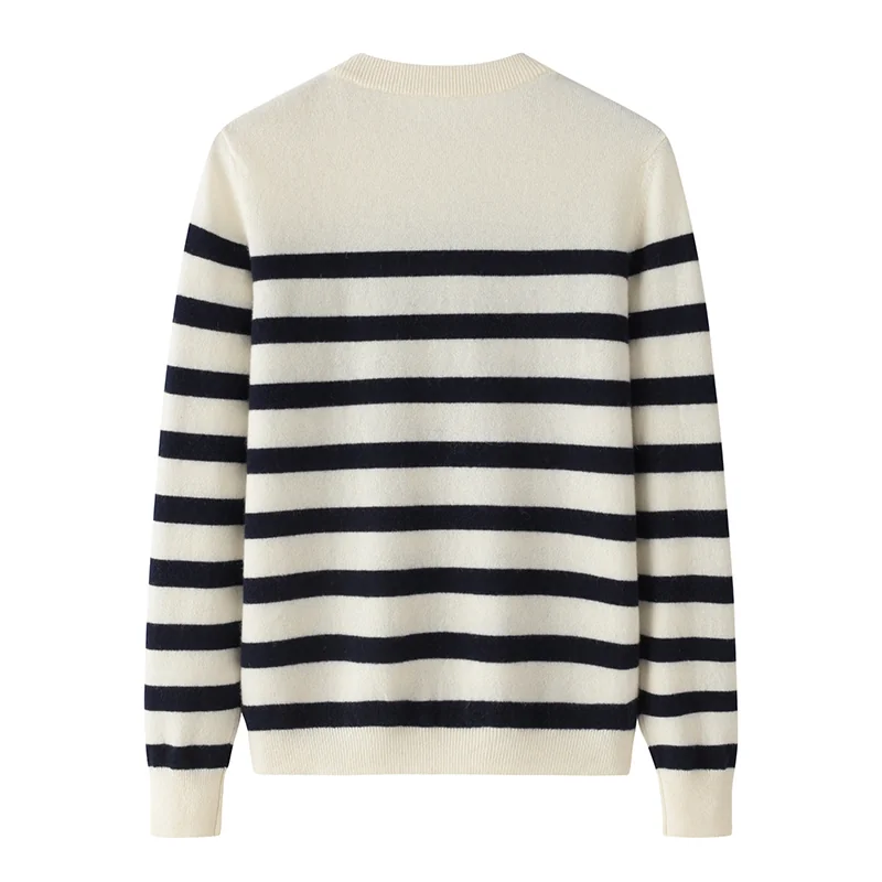 100% Cashmere, Cashmere crew-neck sweater — Striped, 14–15.5µm, Cashmere Garment / Women — detail view 2