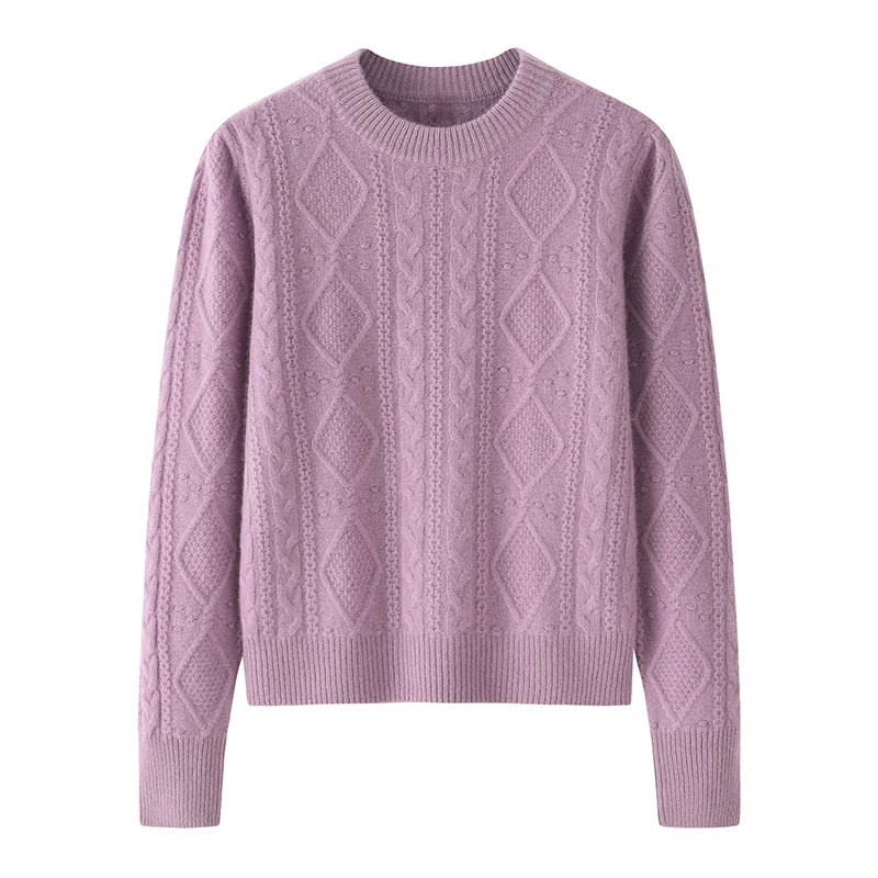 100% Cashmere, Cashmere crew-neck sweater — White, 14–15.5µm, Cashmere Garment / Women — detail view 2