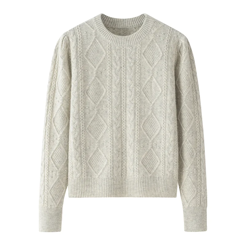 100% Cashmere, Cashmere crew-neck sweater — White, 14–15.5µm, Cashmere Garment / Women — detail view 3