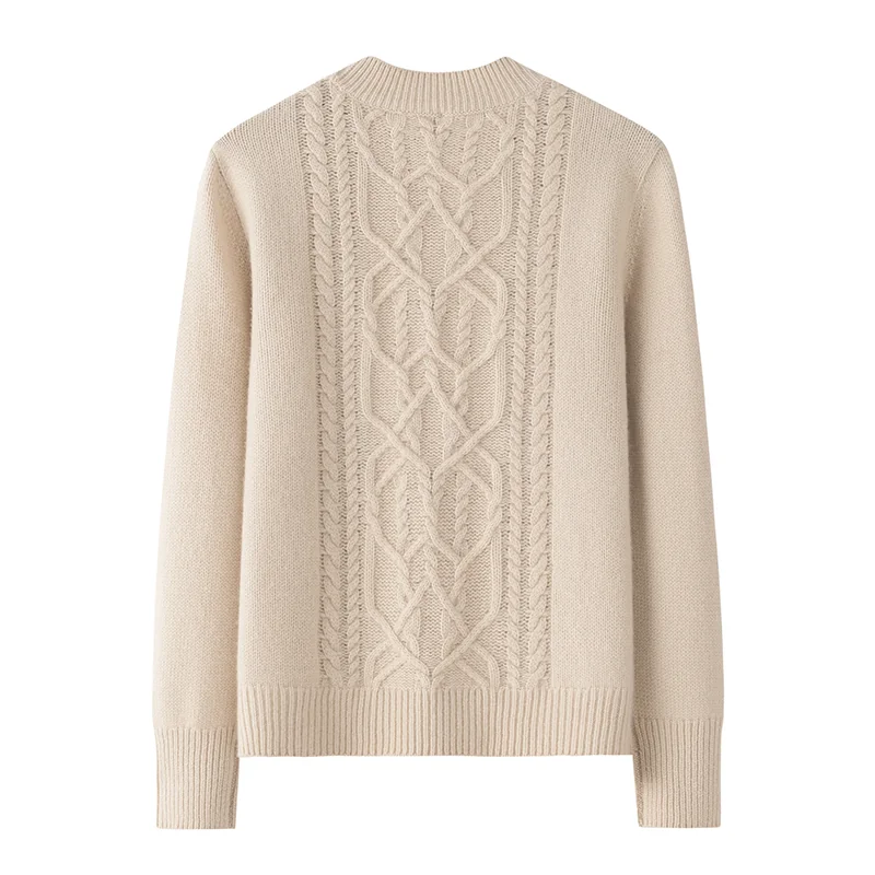 100% Cashmere, Cashmere crew-neck sweater — Green Cable, 14–15.5µm, Cashmere Garment / Women — detail view 2