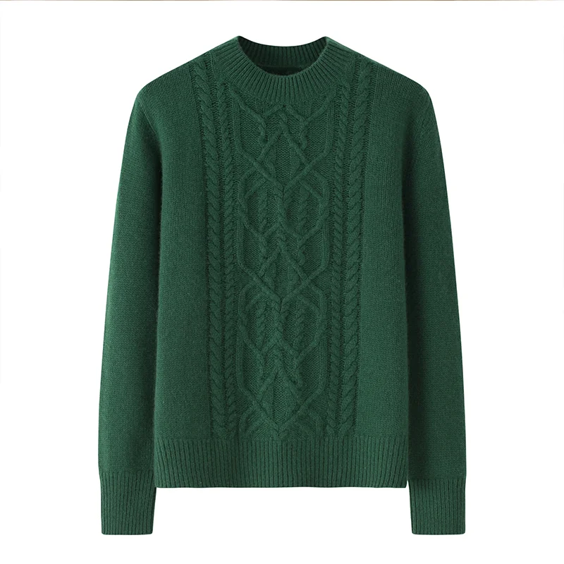 100% Cashmere, Cashmere crew-neck sweater — Green Cable, 14–15.5µm, Cashmere Garment / Women — detail view 3
