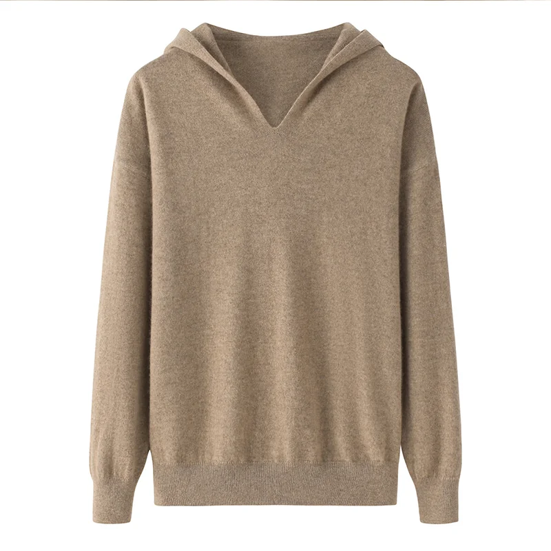 100% Cashmere, Cashmere V-neck sweater — Camel, 14–15.5µm, Cashmere Garment / Women — detail view 5