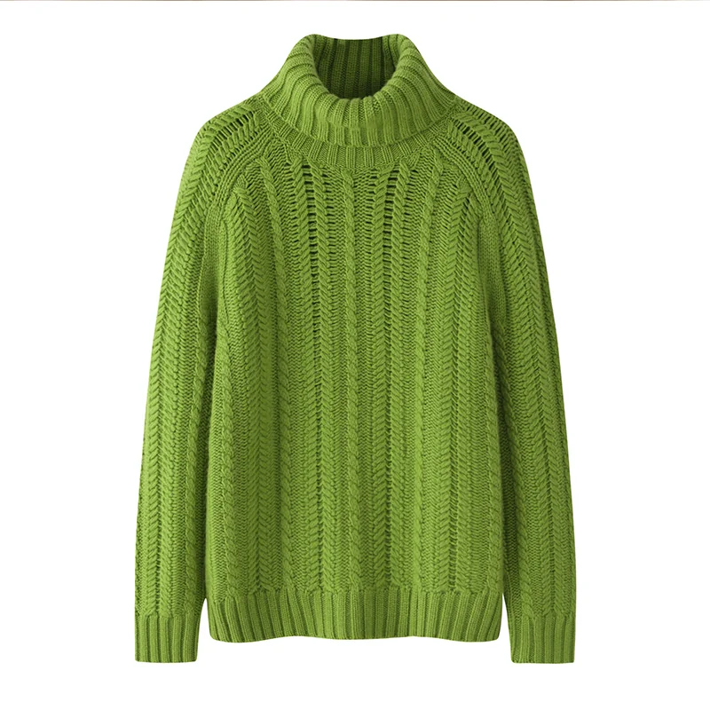 100% Cashmere, Cashmere crew-neck sweater — Green, 14–15.5µm, Cashmere Garment / Women — detail view 3