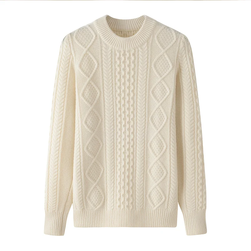 100% Cashmere, Cashmere V-neck sweater — White Cable, 14–15.5µm, Cashmere Garment / Women — detail view 3