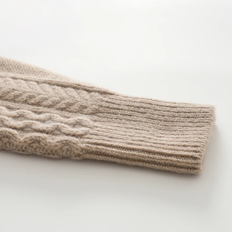 100% Cashmere, Cashmere V-neck sweater — White Cable, 14–15.5µm, Cashmere Garment / Women — detail view 6