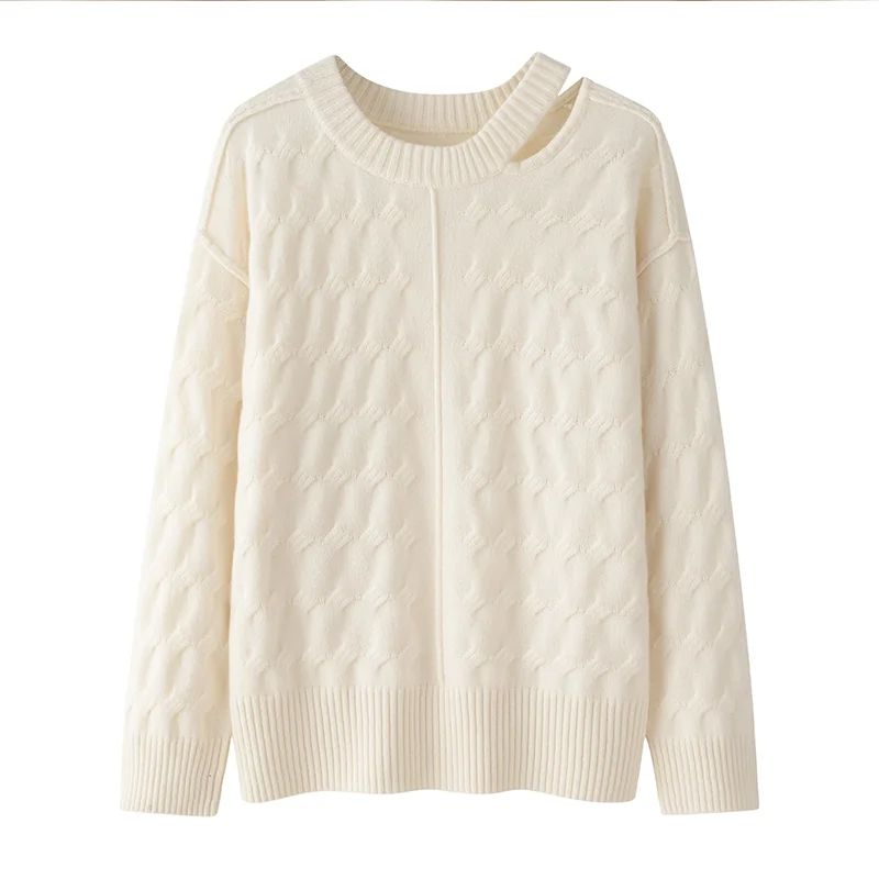 100% Cashmere, Cashmere V-neck sweater — Cable, 14–15.5µm, Cashmere Garment / Women — detail view 2
