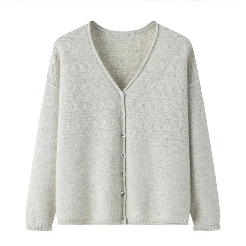 100% Cashmere, Cashmere button-front cardigan — White, 14–15.5µm, Cashmere Garment / Women — detail view 3