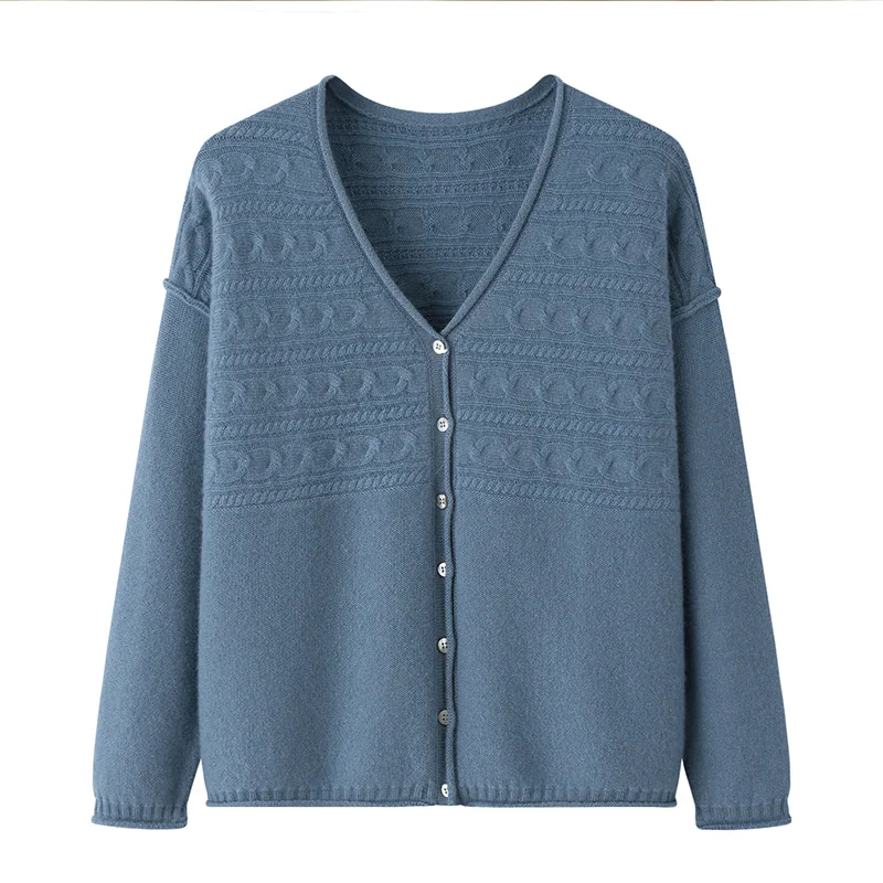 100% Cashmere, Cashmere button-front cardigan — White, 14–15.5µm, Cashmere Garment / Women — detail view 4