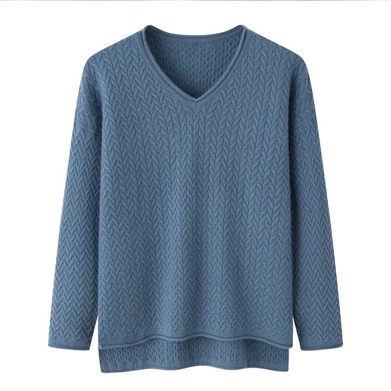 100% Cashmere, Cashmere V-neck sweater — Grey, 14–15.5µm, Cashmere Garment / Women — detail view 4