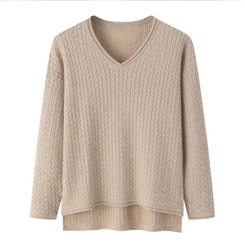 100% Cashmere, Cashmere V-neck sweater — Grey, 14–15.5µm, Cashmere Garment / Women — detail view 5