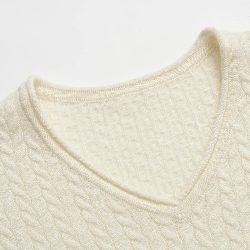 100% Cashmere, Cashmere V-neck sweater — Grey, 14–15.5µm, Cashmere Garment / Women — detail view 8
