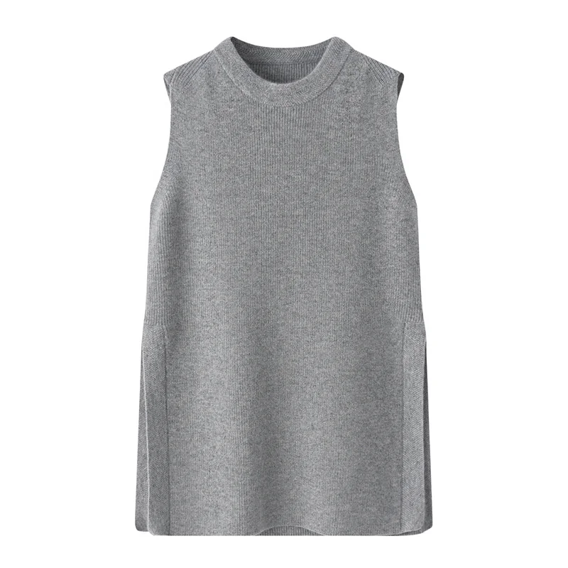 100% Cashmere, Cashmere sleeveless vest — Grey, 14–15.5µm, Cashmere Garment / Women — detail view 3