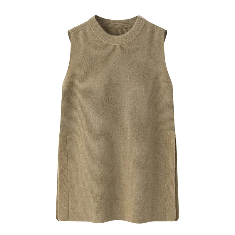 100% Cashmere, Cashmere sleeveless vest — Grey, 14–15.5µm, Cashmere Garment / Women — detail view 4