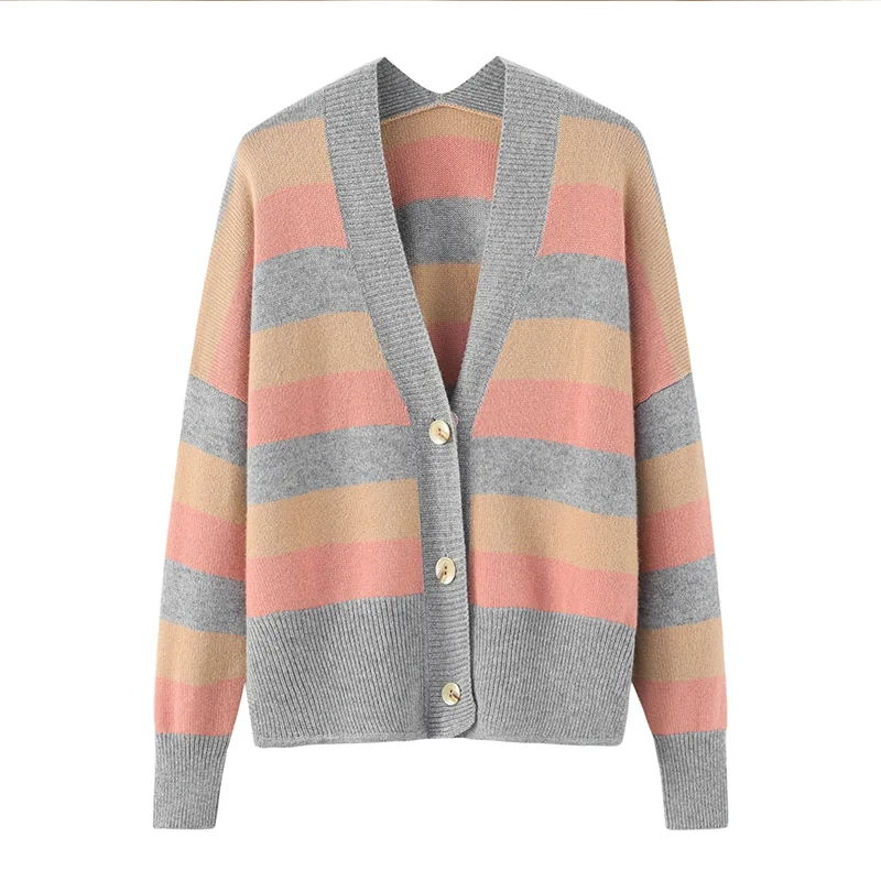 100% Cashmere, Cashmere button-front cardigan — Grey Colour-block, 14–15.5µm, Cashmere Garment / Women