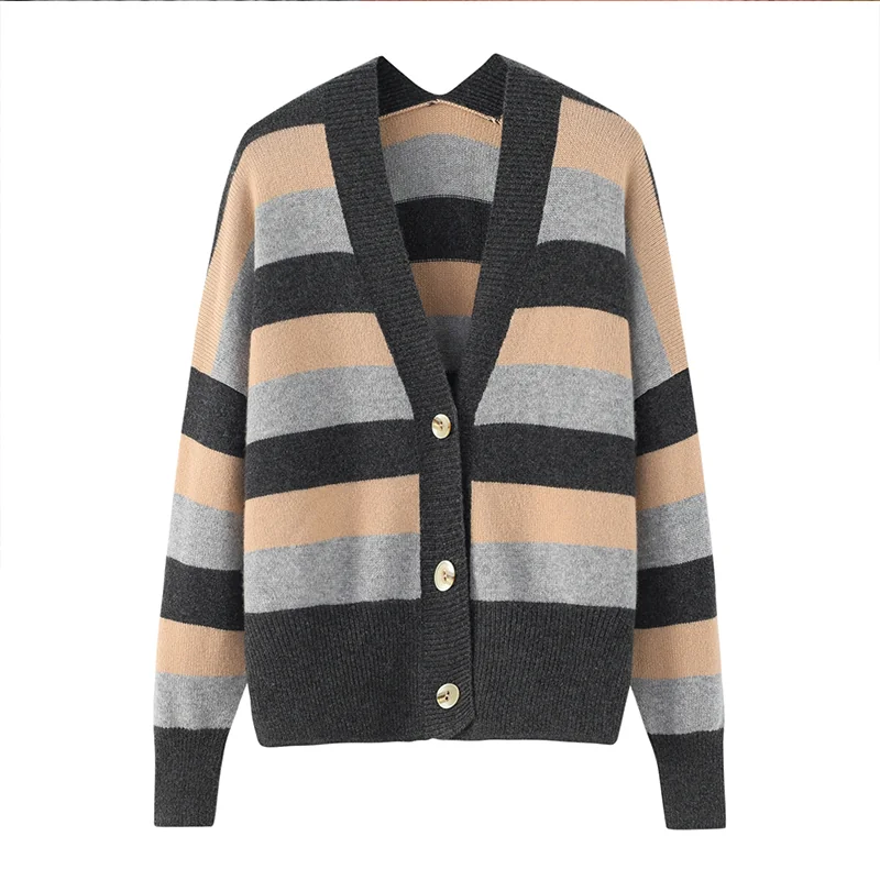 100% Cashmere, Cashmere button-front cardigan — Grey Colour-block, 14–15.5µm, Cashmere Garment / Women — detail view 3