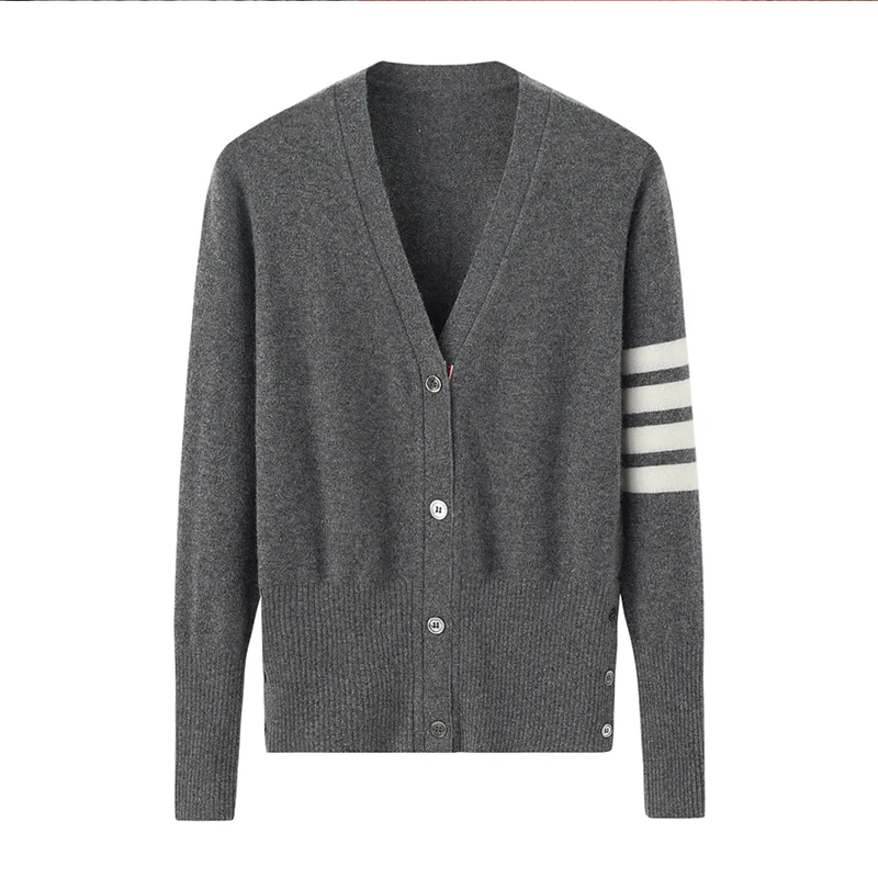 100% Cashmere, Cashmere button-front cardigan — Grey, 14–15.5µm, Cashmere Garment / Women — detail view 3