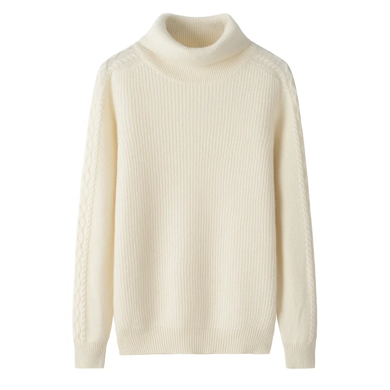 100% Cashmere, Cashmere crew-neck sweater — White, 14–15.5µm, Cashmere Garment / Women — detail view 3