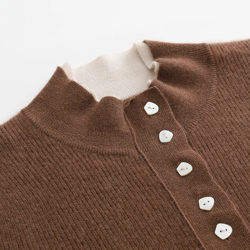 100% Cashmere, Cashmere button-front cardigan — Black, 14–15.5µm, Cashmere Garment / Women — detail view 6