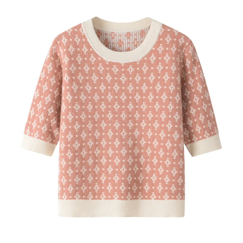 Cashmere short-sleeve knit — Green Short sleeve