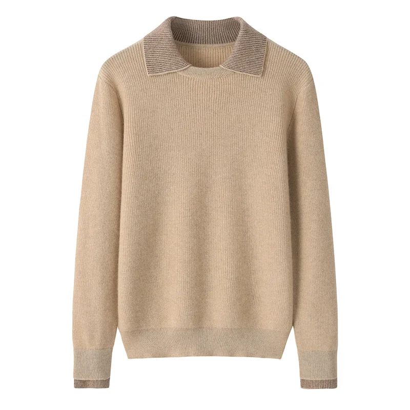 100% Cashmere, Cashmere crew-neck sweater — Camel, 14–15.5µm, Cashmere Garment / Women — detail view 3