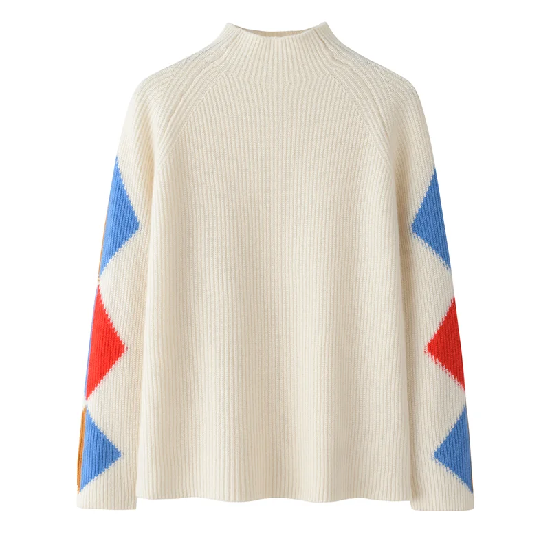 Cashmere crew-neck sweater — Beige Colour-block