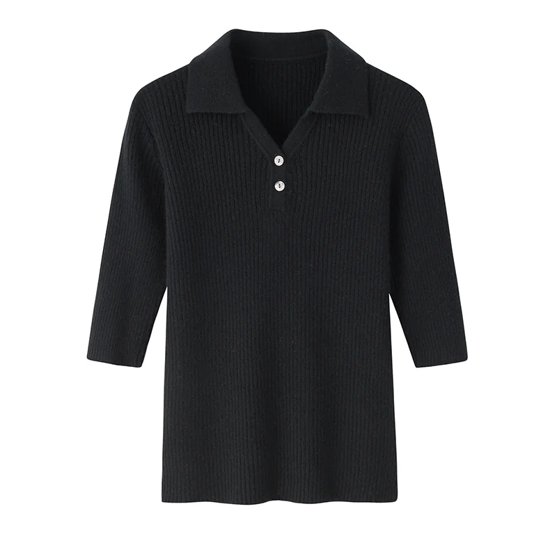 100% Cashmere, Cashmere button-front cardigan — Black, 14–15.5µm, Cashmere Garment / Women — detail view 3